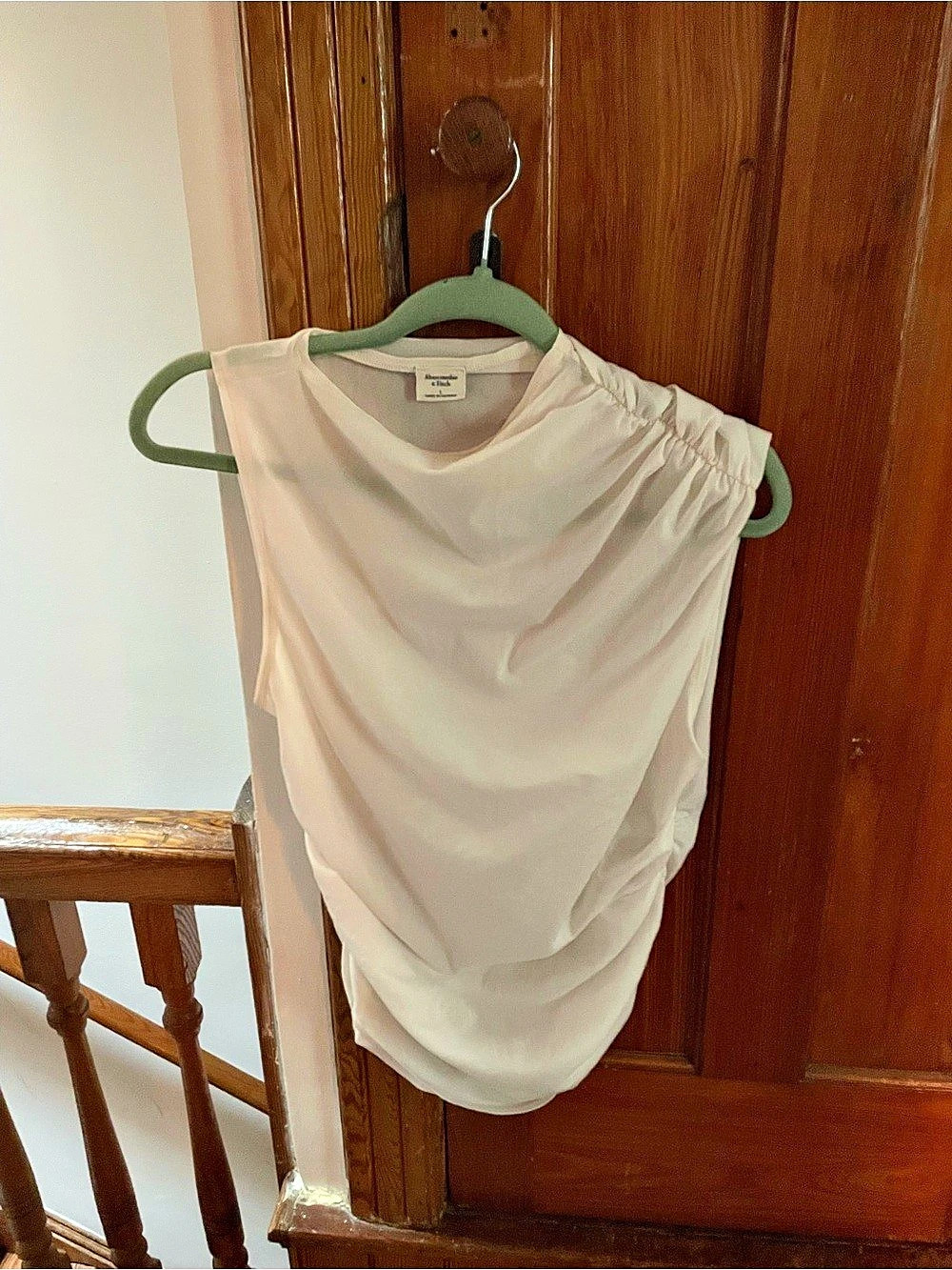 Abercrombie & Fitch Asymmetrical Draped Cowl Neck Top Tank Top Mesh White